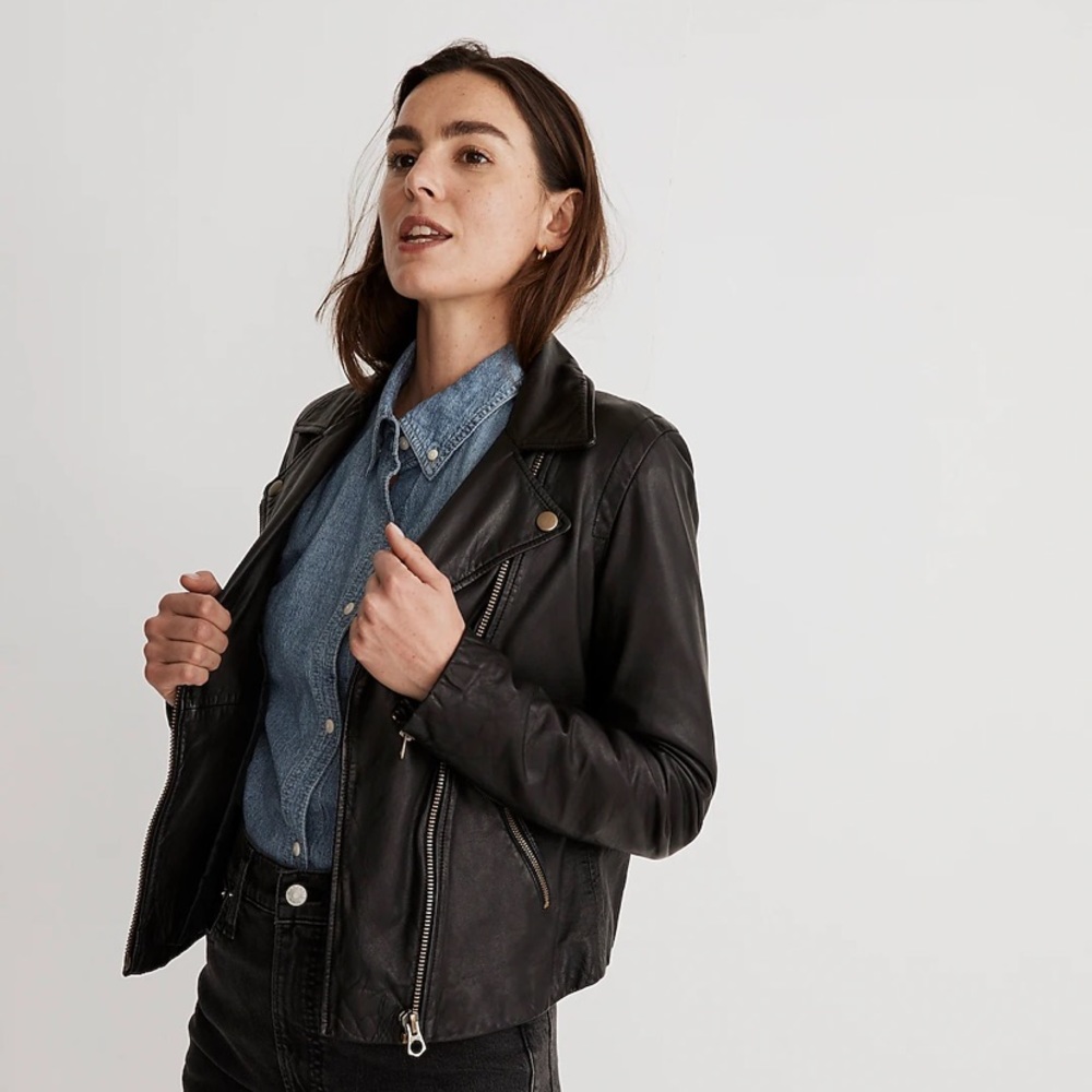Madewell Washed Leather Motorcycle Jacket: Medium